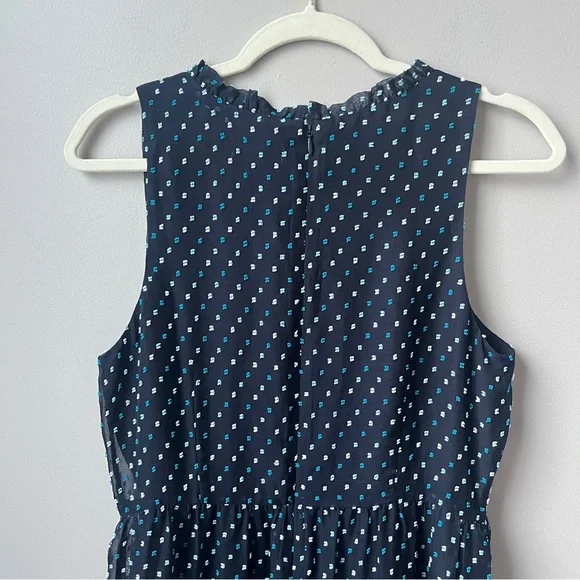 Loft Outlet Dress Women's 8 New NWT Navy Blue Tufted Swiss Dots Midi Ruffles - Picture 7 of 12